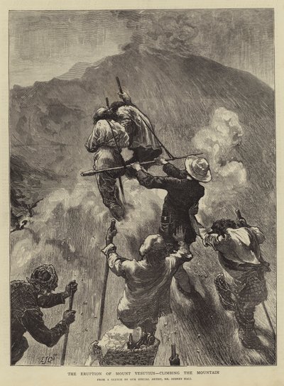 山を登るヴェスヴィオ山の噴火 作： Edward John Gregory